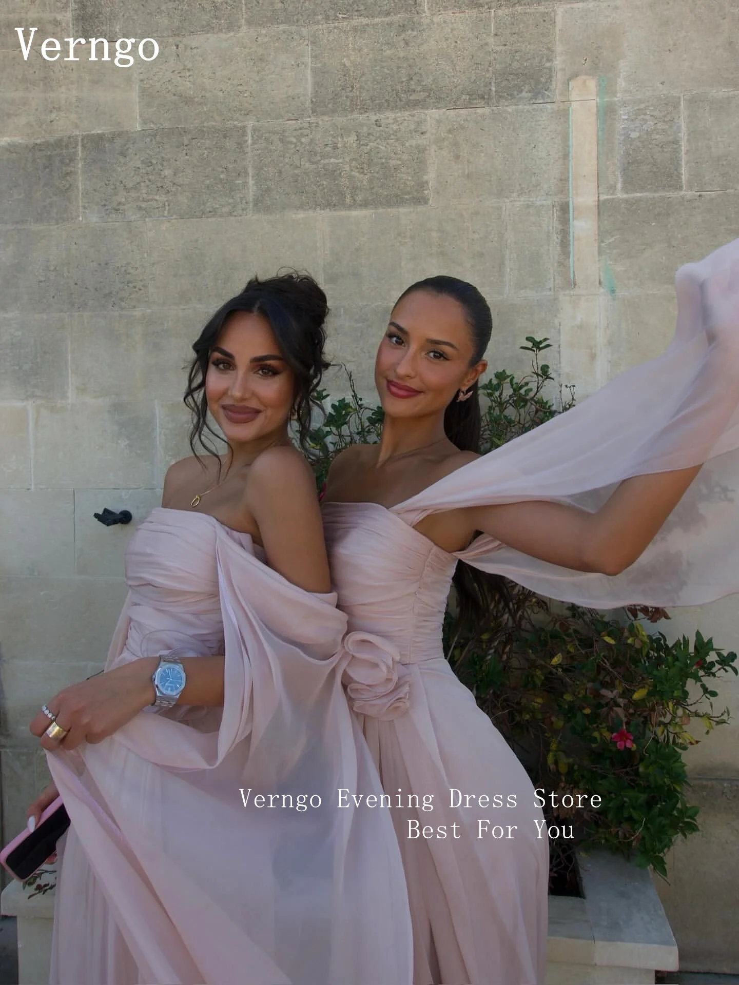 Verngo-vestido de noche de gasa rosa rubor con hombros descubiertos, línea A, vestidos para ocasiones formales, elegante vestido de graduación personalizado