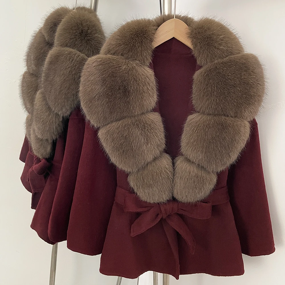 Woolen Coat Women Faux Fur Jacket Artificial Overcoat Fake Fox Fur Patchwork Fur Warm Lady Autumn Spring Wool Coat Fluffy