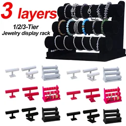 Vintage Portable Velvet Bracelet Bangle Chain T-Bar Rack Watch Jewelry Organizer Hard Display Stand Holder 1/2/3-Tier