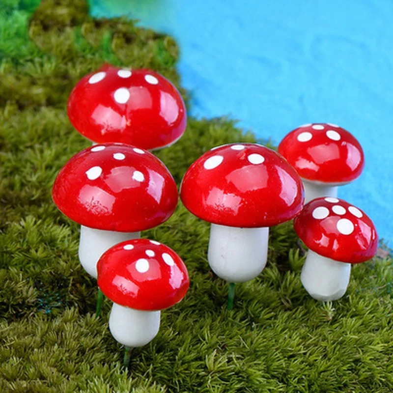 10Pcs/Set  Artificial Mini Mushroom Miniatures Fairy Garden Moss Terrarium Resin Crafts Decorations Stakes Craft 2cm 3cm