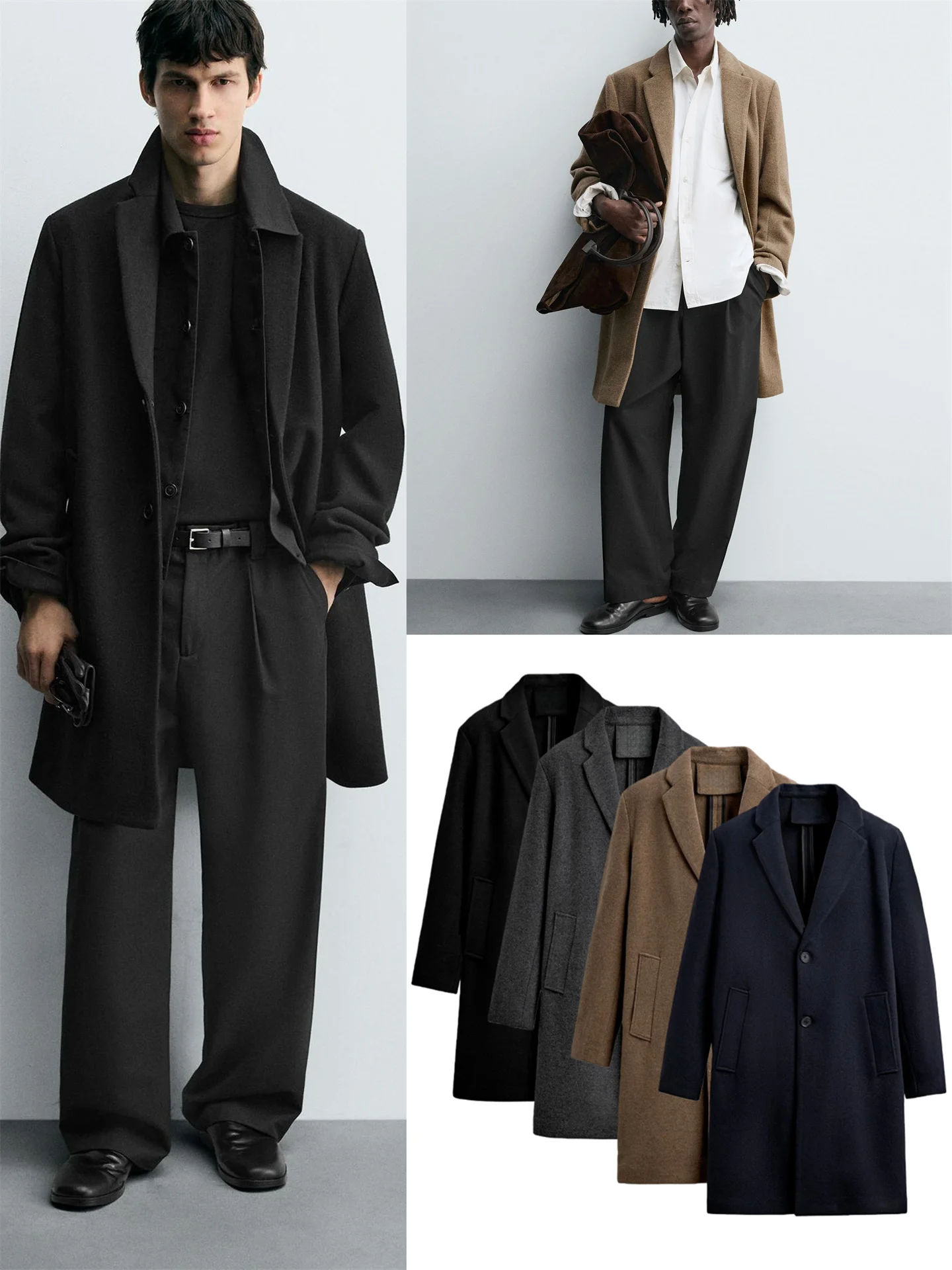 

Faionable Wool Blend Slim Fit Straight Leg Coat Autumn New Arrival Men's Faion Urban Busin Casual Mid-Length Single-Bu...