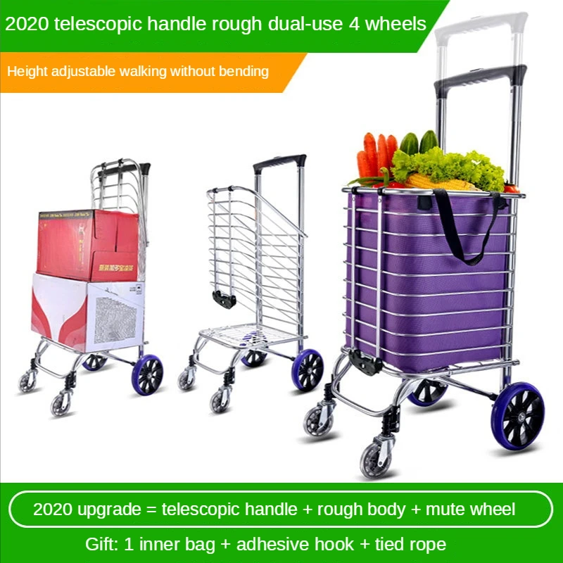 50KG Household Shopping Cart Grocery Shopping Cart Stair Climbing Folding Portable Cart Trolley Cart Elderly Trailer