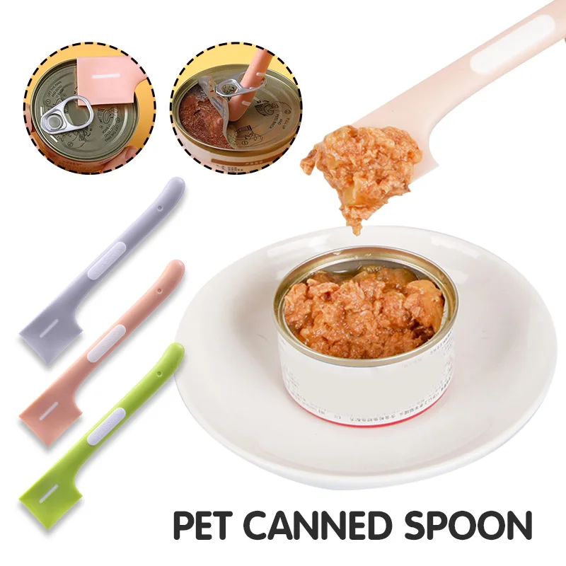 Pet spoon Reusable Pet Food Storage Keep Fresh Cover Silicone Dog Cat Canned Tin Lid Universal Wet Food Mixing Spoon Can Opener