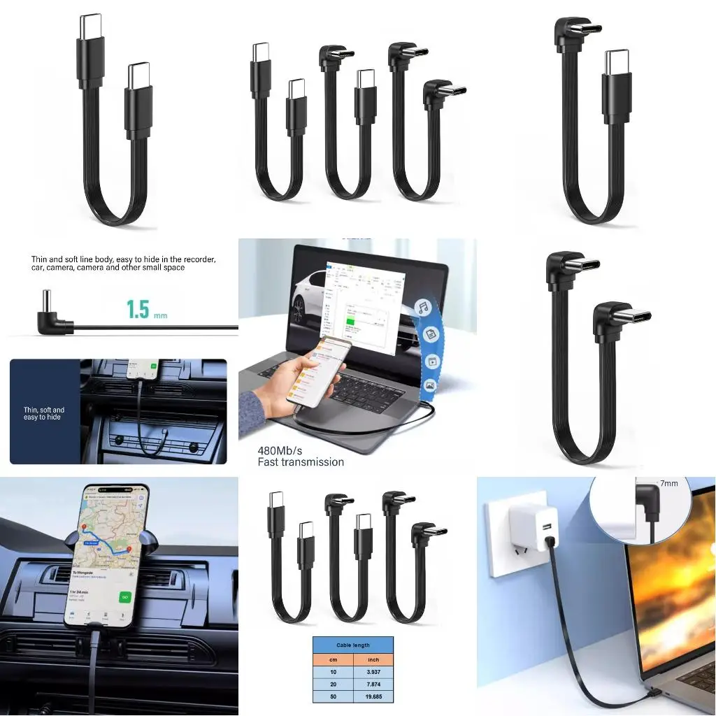 

2025 66W Type C To Type C Flat Charging Cable For Smartphones Tablets And Laptops 90 Degree Option Soft Silicone USB C Cord