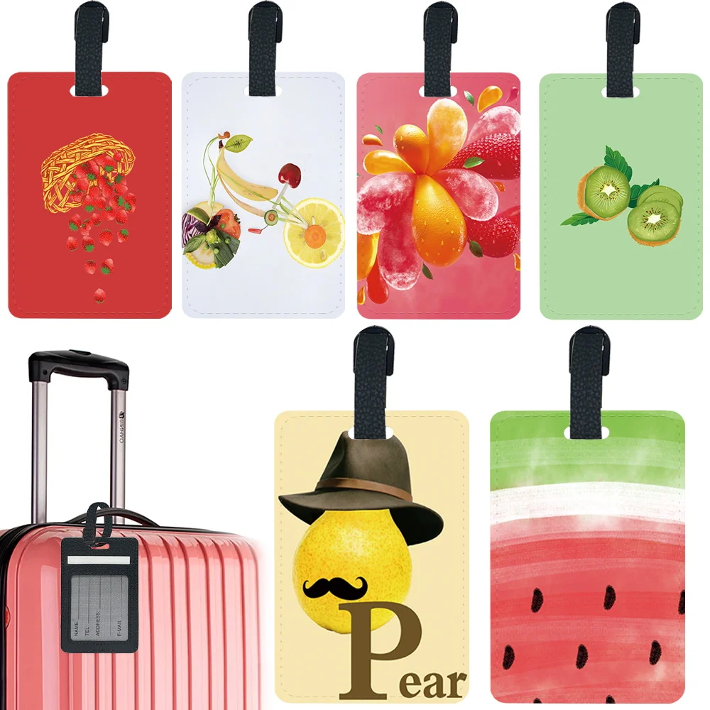 

Pu Luggage Tag Pass Portable Personalized Luggage Boarding Pass Fashion Travel Accessories Holder ID Name Address Fruits Pattern