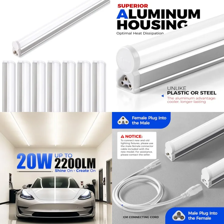 LED Shop Light 4Feet, 2200lm, Cool White, T5 Led Fixture, Linkable Shop Lights, Ceiling and Under Cabinet Light, Tube Lights fo
