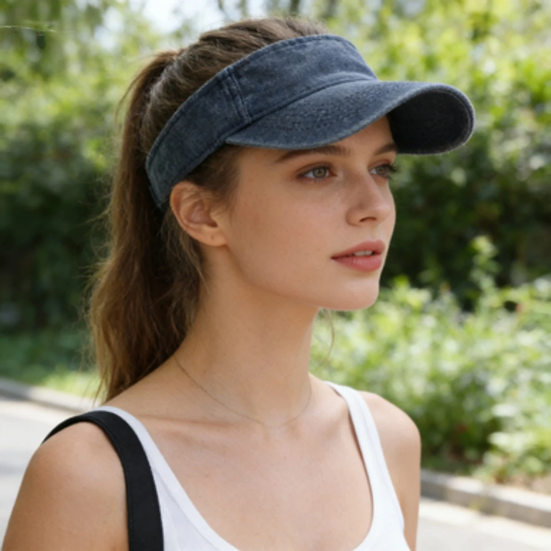 Sommer-Sonnenhüte aus Gewaschener Baumwolle, Leere Kopfbedeckung für Damen und Herren, Sport- und Reise-Strandhut, Einfarbiger Sonnenschutz Anti-UV-Visor Golfkappen – Detail 1