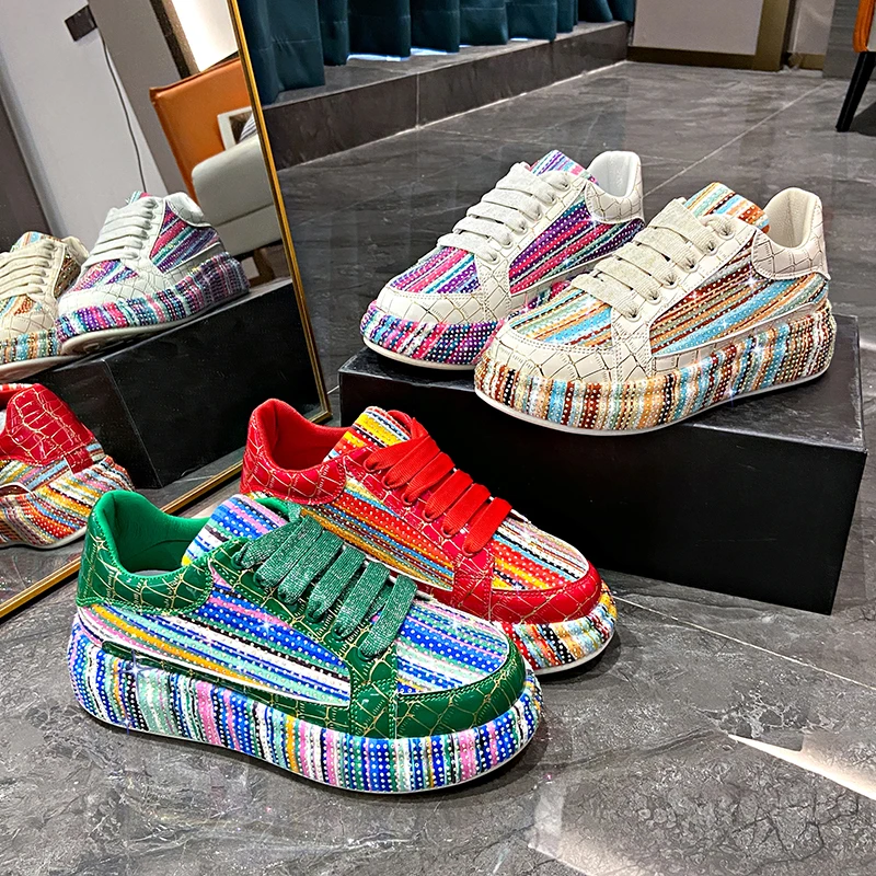 

2025 Fashion Luxury Sneakers Women's Trendy High Quality Lace Water Diamond Women's Casual Shoes Fashion Shining Women's Shoes
