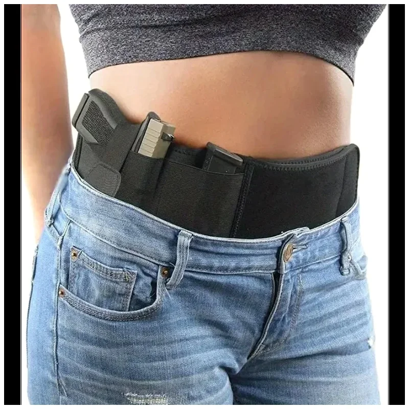 Tactical Gun Holster Waist Band Belt Concealed Carry Phone Bag Portable Hidden Belly Defense Use for Outdoor Hunting Fitness