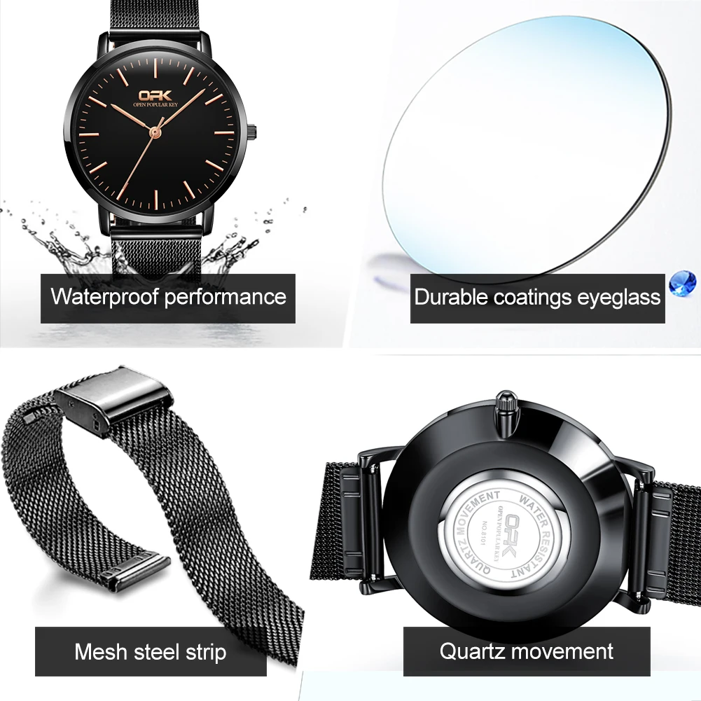 OPK8101 Luxury Quartz Watch for Men Waterproof Luminous Super-thin Wristwatches reloj hombreStainless Steel Strap Watches