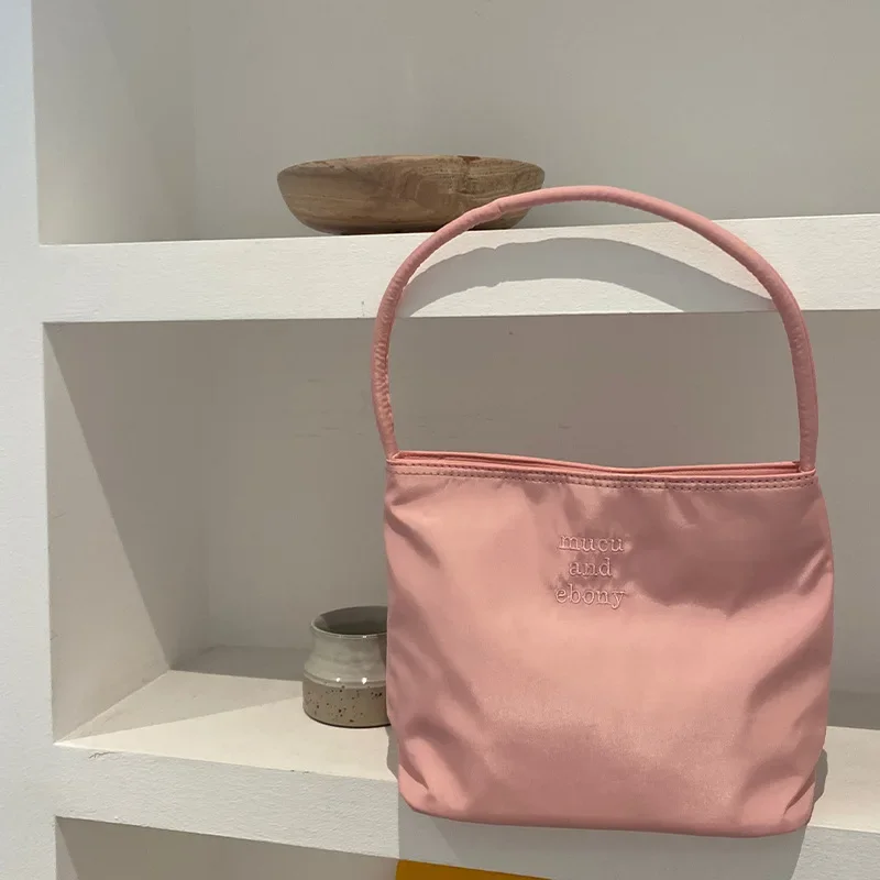 Korean mucu and ebony fashionable embroidered high elastic waterproof nylon versatile casual underarm shoulder bag for women