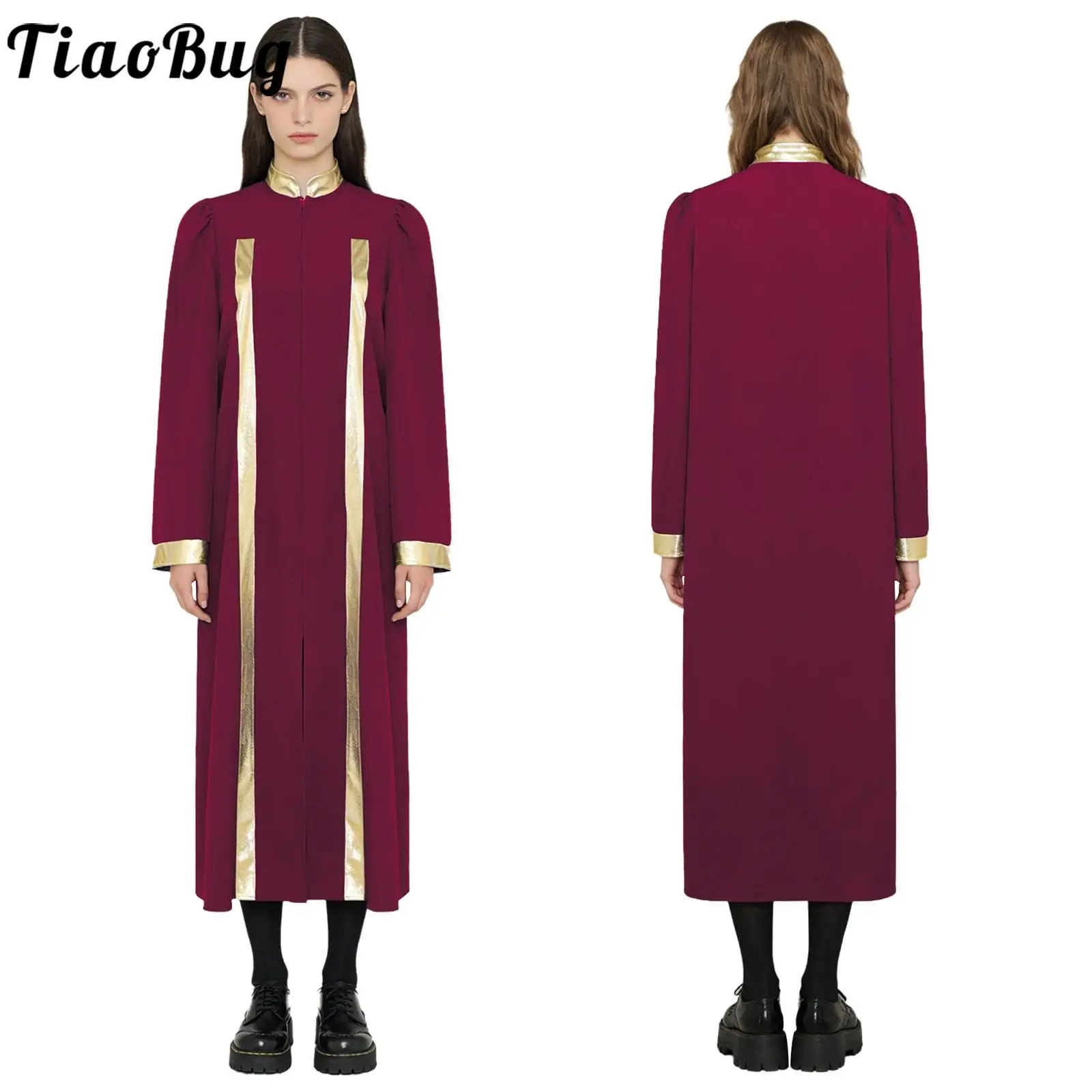 

Women Men Church Choir Worship Praise Robe Ballroom Dress Long Sleeve Button Graduation Gown for Halloween Judge Pastor Costume