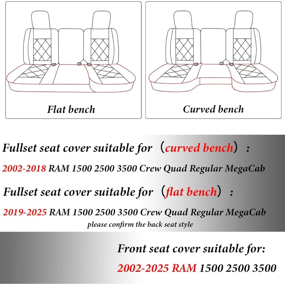 مجموعة كاملة من أغطية مقاعد كوادو رام، غطاء مقعد رام 1500 مقاوم للماء متوافق مع 2002-2025 دودج رام 1500 2500 3500 Crew Quad C