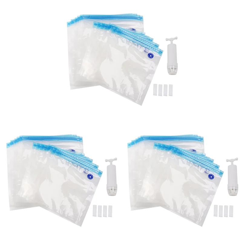 AA80-Sous Vide Bags 45 قطعة قابلة لإعادة الاستخدام الكهربائية فراغ تخزين المواد الغذائية حفظ السدادة طباخ مع 3 مضخة يدوية، 2 حجم حقيبة مختومة، 12 كليب