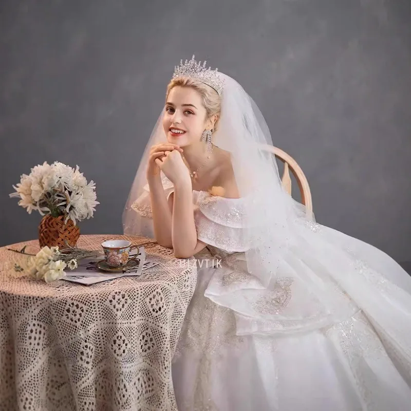 فساتين زفاف بيضاء لامعة مطرزة فستان حفلة نسائي زينة زي العرائس مخصص رسمي فيستدو دي نويفا رداء Mariage #4