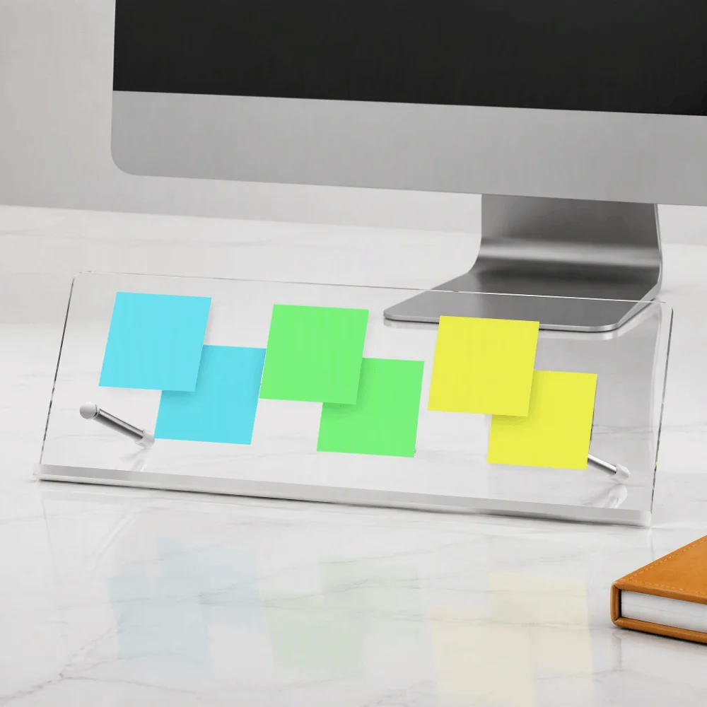 Adhesive-Free Monitor Memo Board Reusable Movable Memo Board Holder Space-Saving Clear Under Monitor Organizer Office Use
