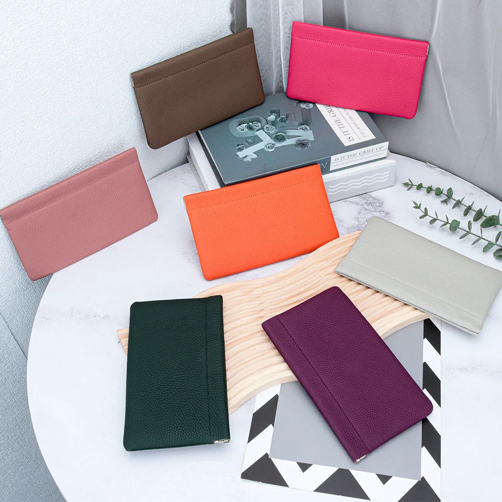 Cowhide Ultra-thin Women's Wallet Minimalist Long Wallet Automatic Closure Makeup Lipstick Storage Bag