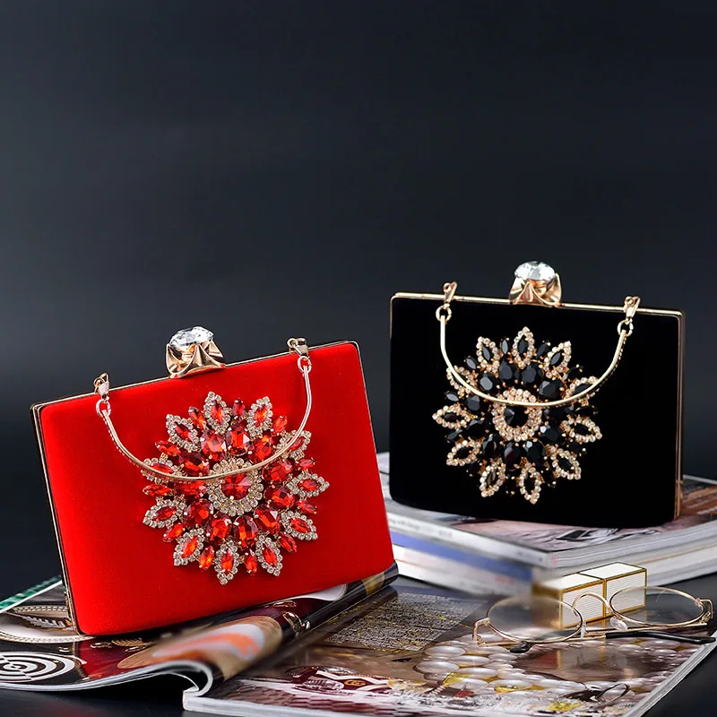 Women Evening Bag Ladies Rhinestone Wedding Clutches Female Red Black Clutch Purse Luxury Crossbody Bag Torebki Damskie