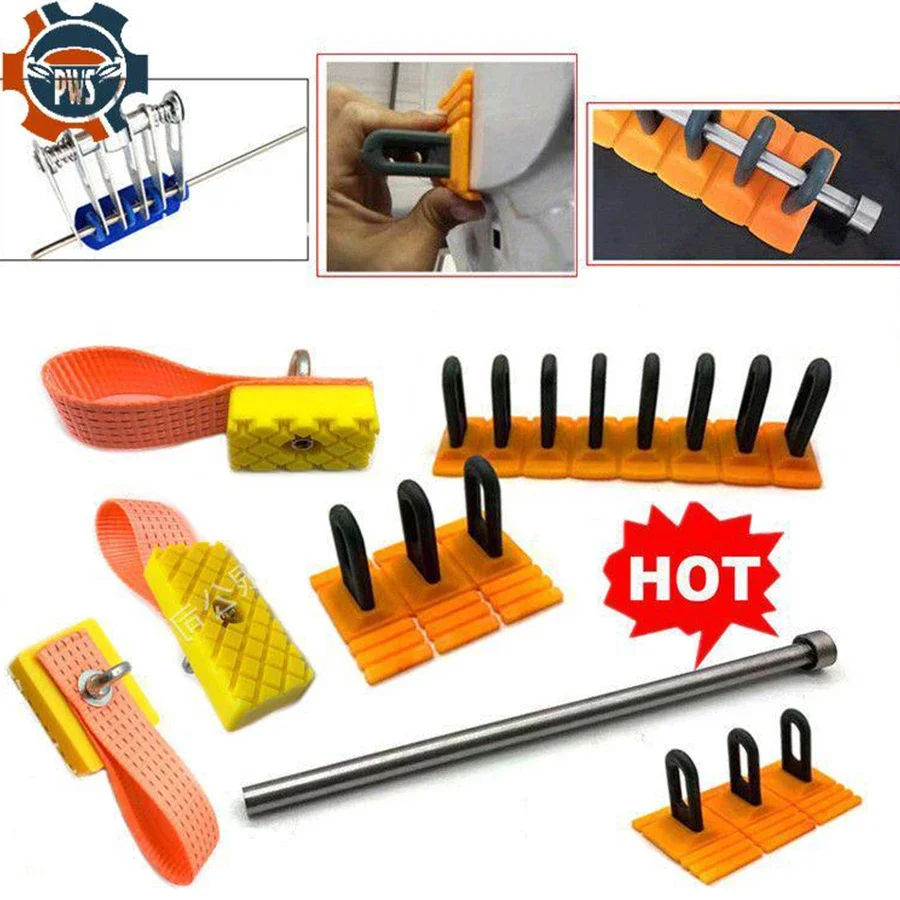 

New Paintless Car Dent Repair Tool Tough Strong Dent Extractor Handle Yellow Lifter Glue Guides Remover Kit For Auto Dent Repair