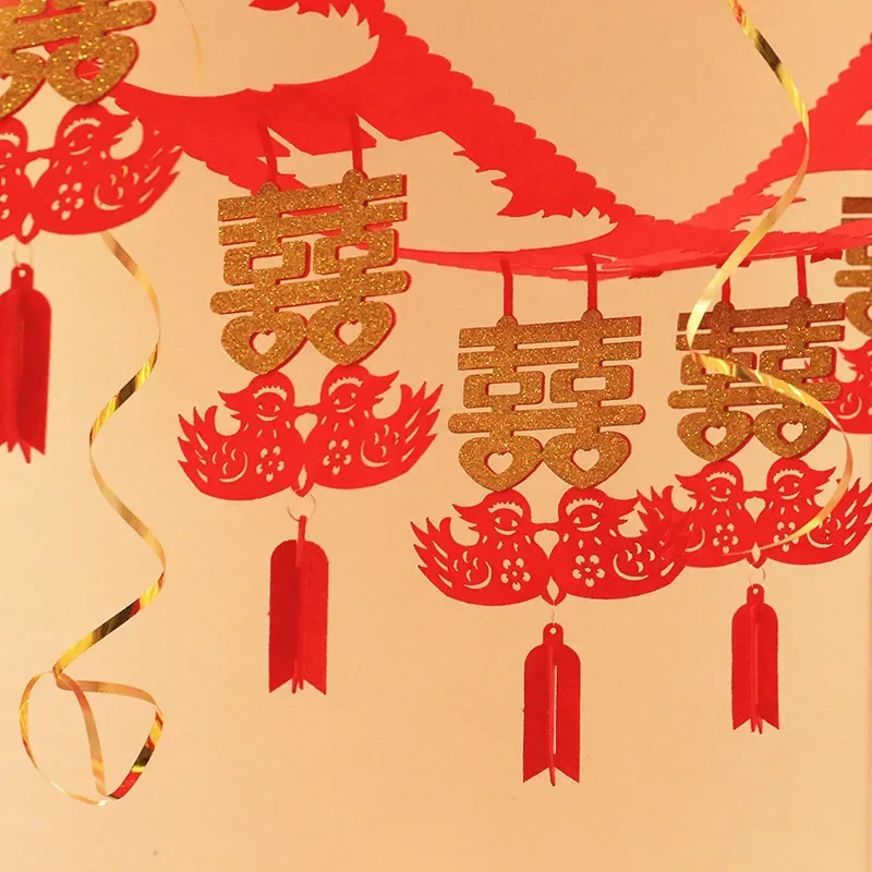 1 مجموعة الزفاف الصيني سحب زهرة الشريط غير المنسوجة النسيج كلمة سعيدة شرائط غرفة المعيشة خلفية ديكور لوازم حلية الحفلات