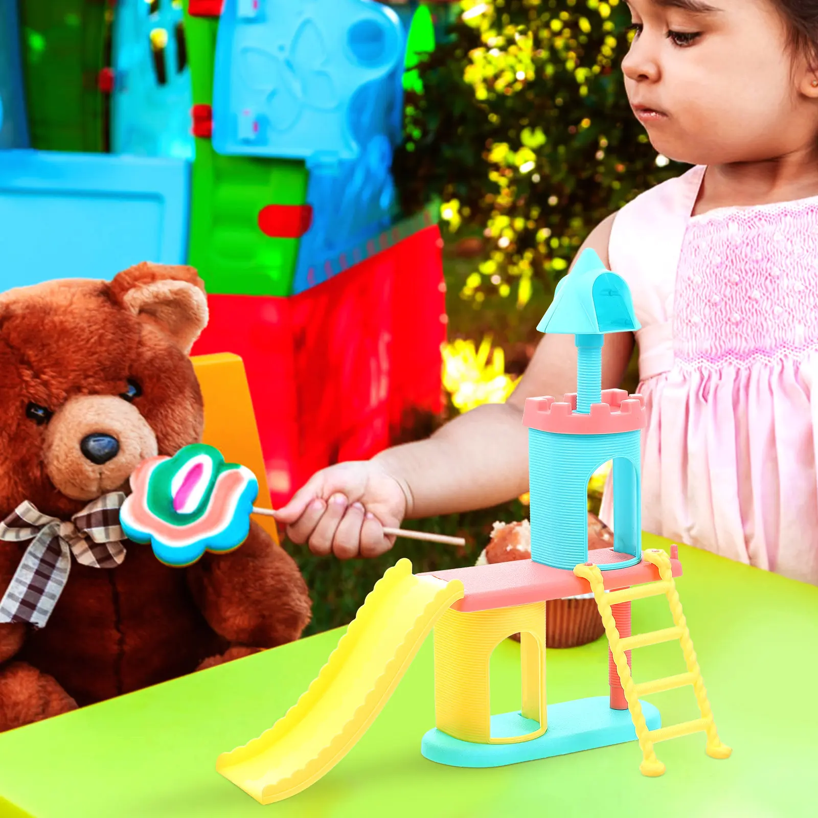 

2 шт. миниатюрные горки для домиков-парков развлечений, яркие детали, компактный размер, декор для самостоятельного изготовления миниатюрных домиков, для Детского дня и праздников