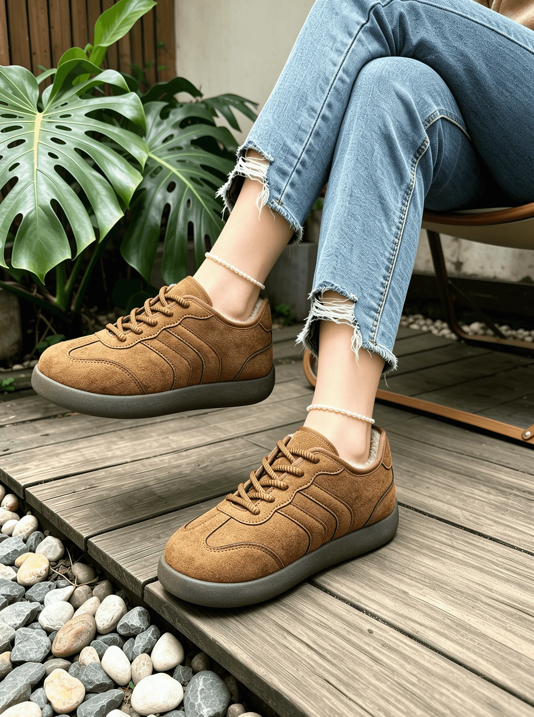 Damen-Winterstiefeletten mit Plüschfutter, verstellbaren Schnürsenkeln, flachem Absatz, warmem und weichem Innenfutter, bequeme Stiefel für Damen. – Detail 3