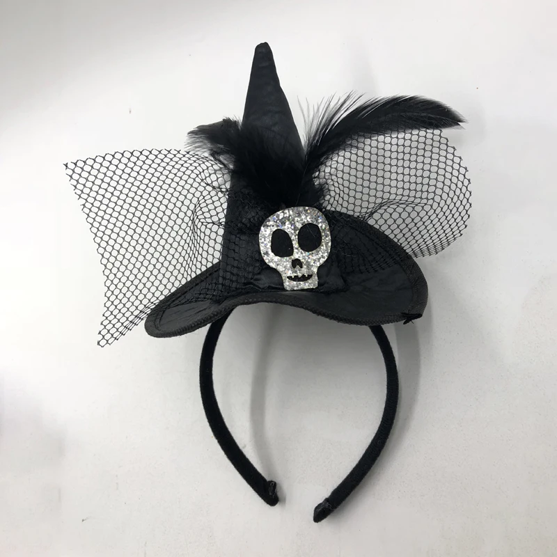 Witch Hat Headband with Skull Halloween Cosplay Hairband Holiday Hair Hoop for Party Costume Photo Props