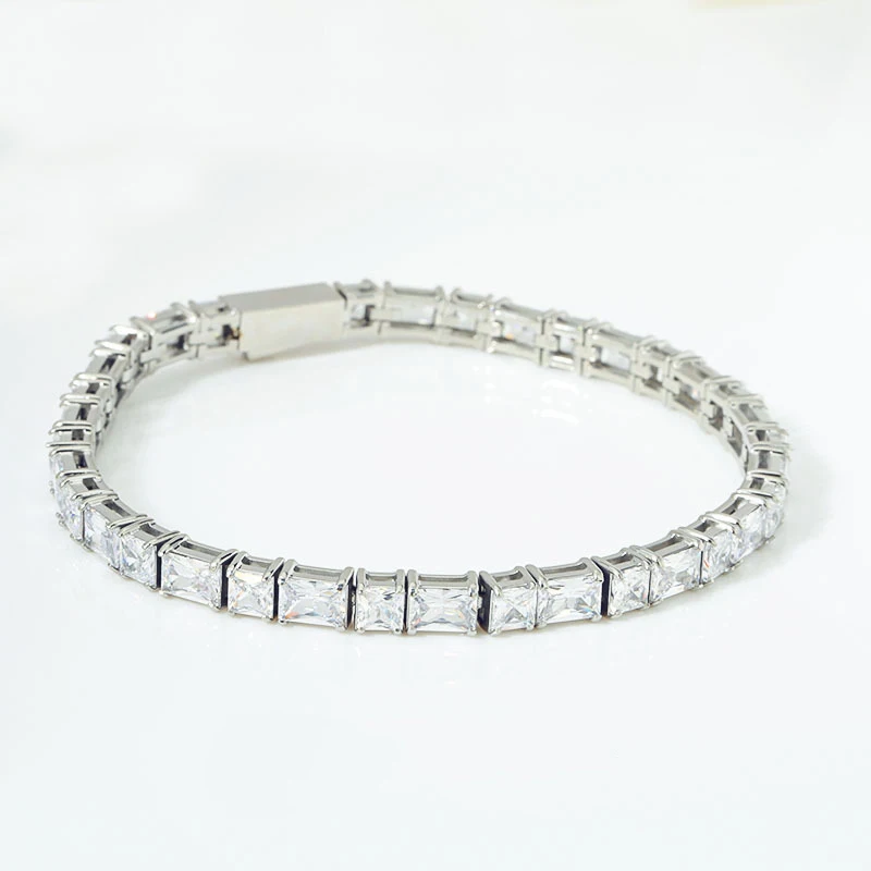 4mm Asscher 361L Stainless Steel Bracelet Tennis Chain Zircon Iced Out For Men Women Fashion Hip Hop Jewelry Free Shipping