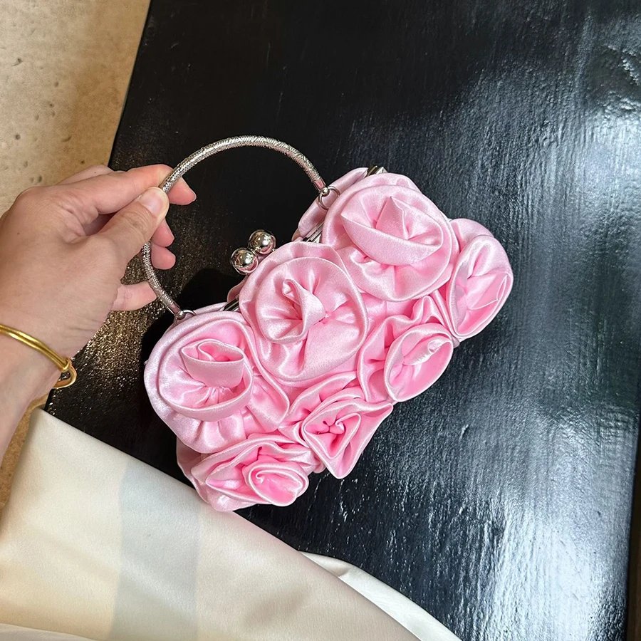 

Luxury Rose Evening Bag Flower Bride Small Purse Full Dress Party Handbag Wedding Wallet Women Floral Chain Lady Clutches Purse