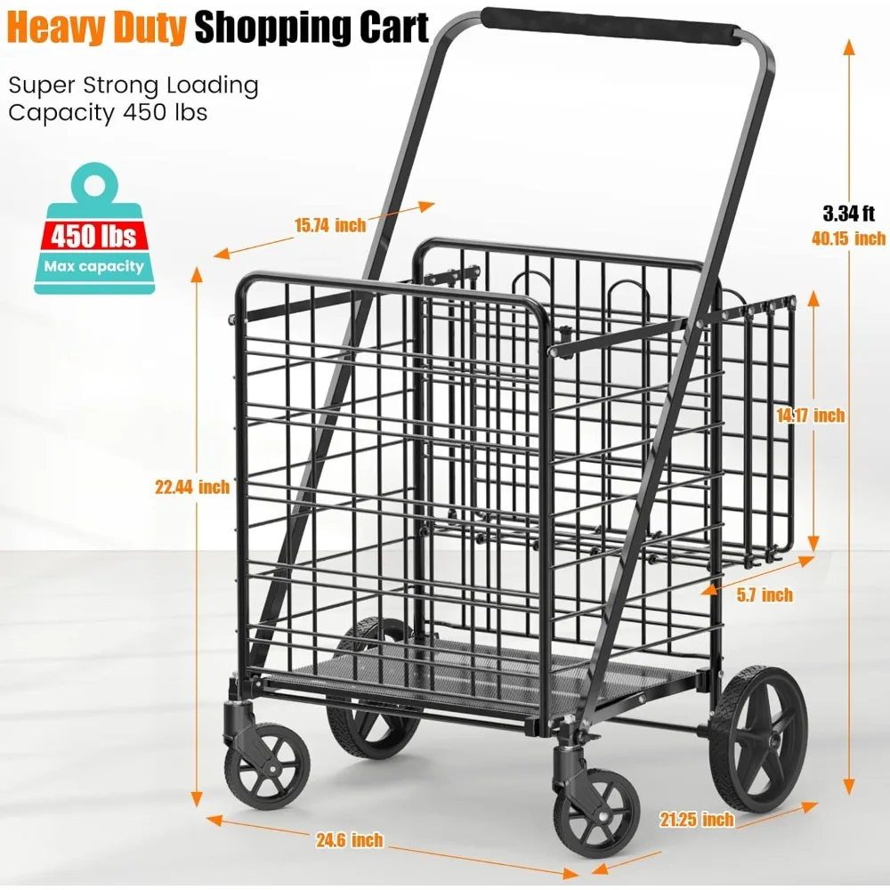 Extra Large Shopping Cart for Groceries, Carts with Waterproof Liner, Shopping Carts for Transport, Laundry, Gift, Luggage