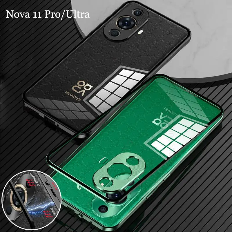 

For Huawei nova 11 Pro Tempered Glass Phone Case For Nova 11 Ultra Aluminium Alloy Metal Bumper Lock Matte Cover For Nova 11 Pro