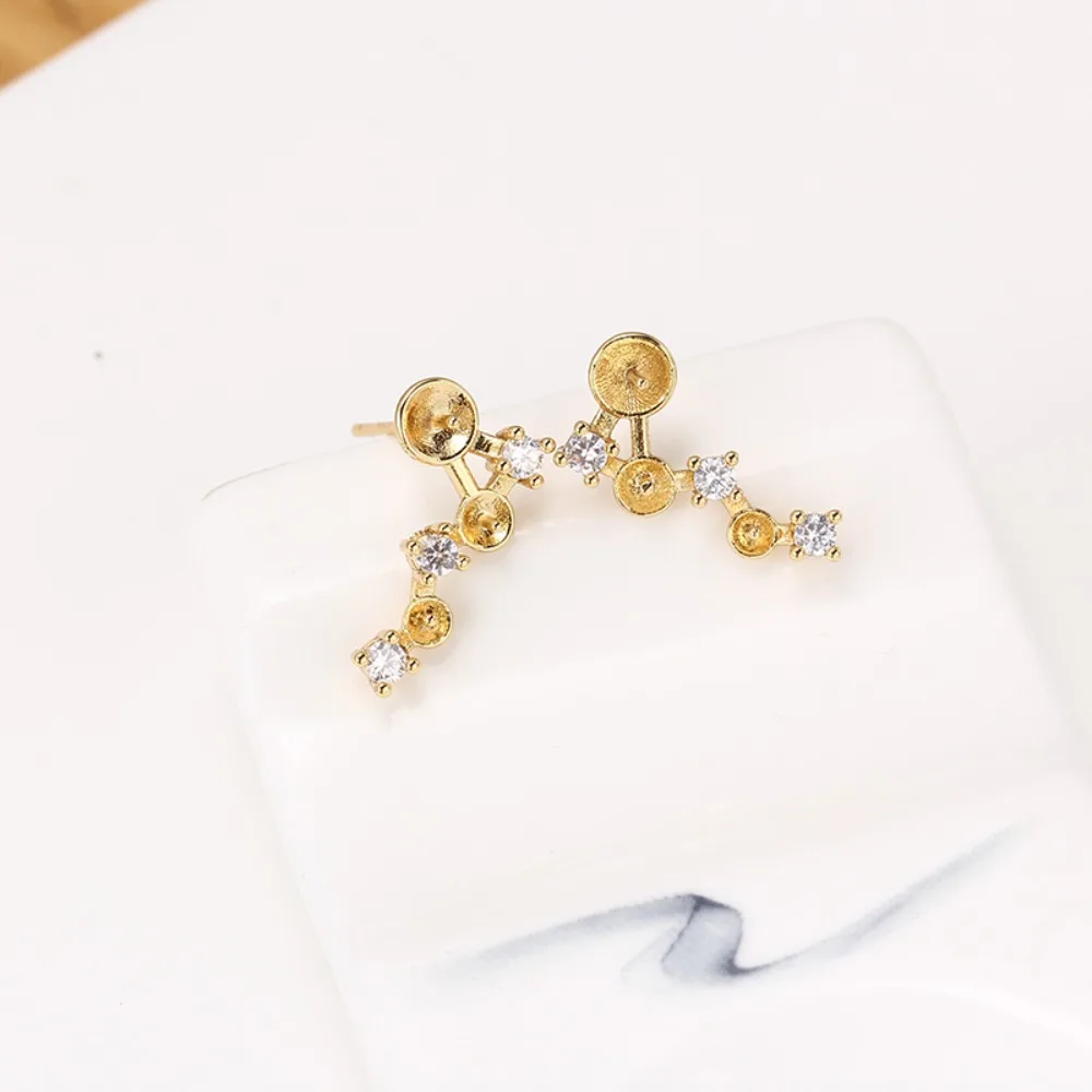 

6PCS S925 Sterling Silver Needle 18K Gold Wrapped Plated Brass Earring Settings Diy Jewelry Pearl Earrings Accessories