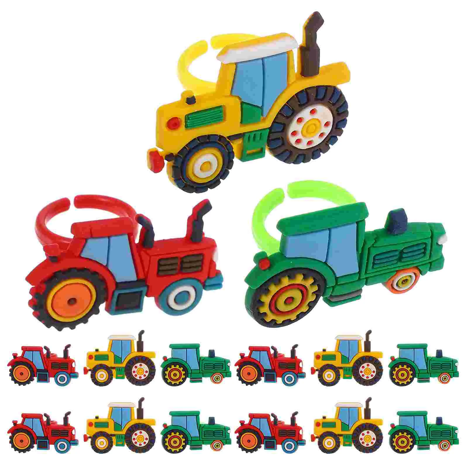 18 Pcs Agricultural Vehicle Rings Cute Farm Truck Toys Safe PVC Children Accessories Harvest Party Gifts Kids Birthday Carnival