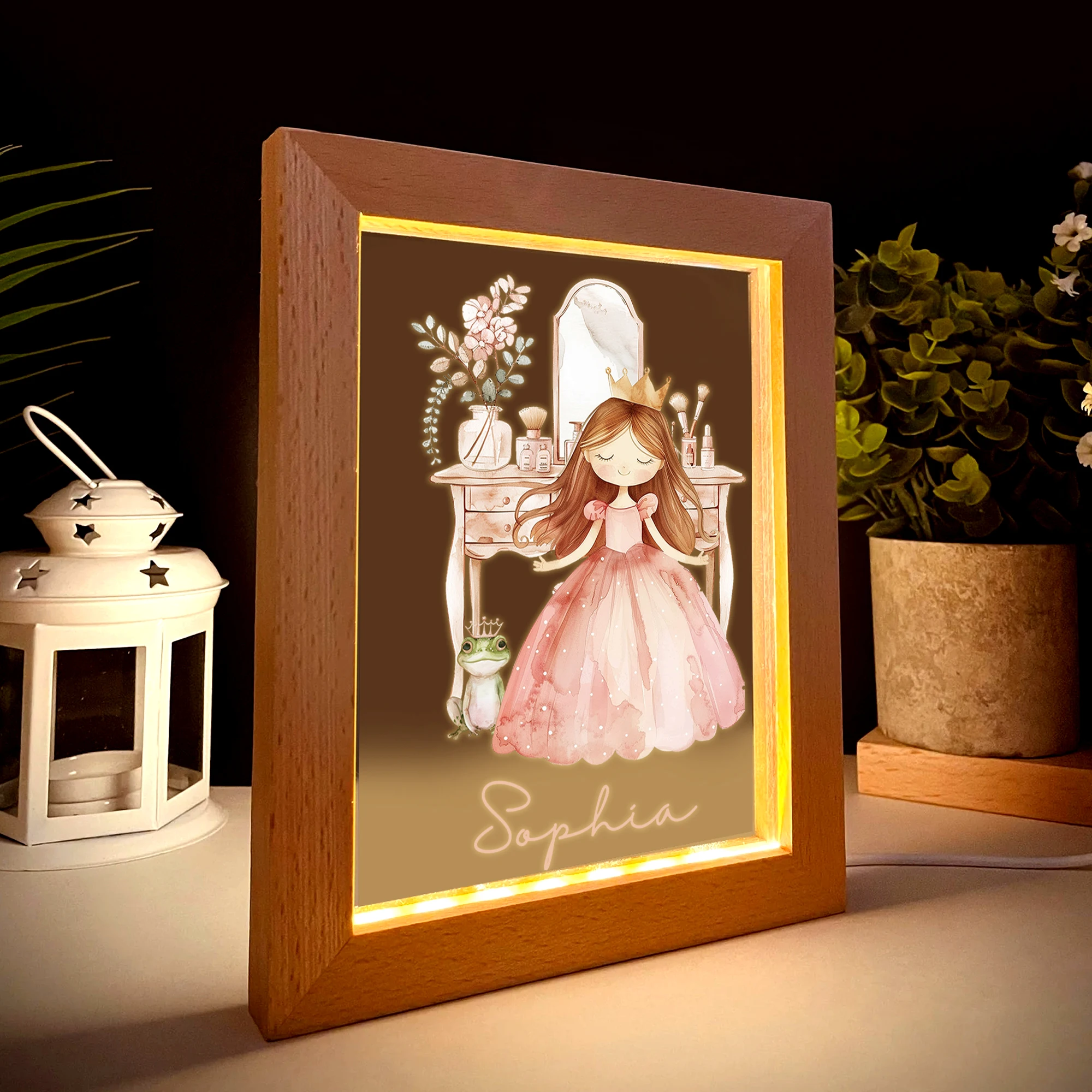 공주 메이크업 거울 이름 LED 야경 사진 프레임 맞춤 선물 가족 거실 침실 식당 홈 인테리어