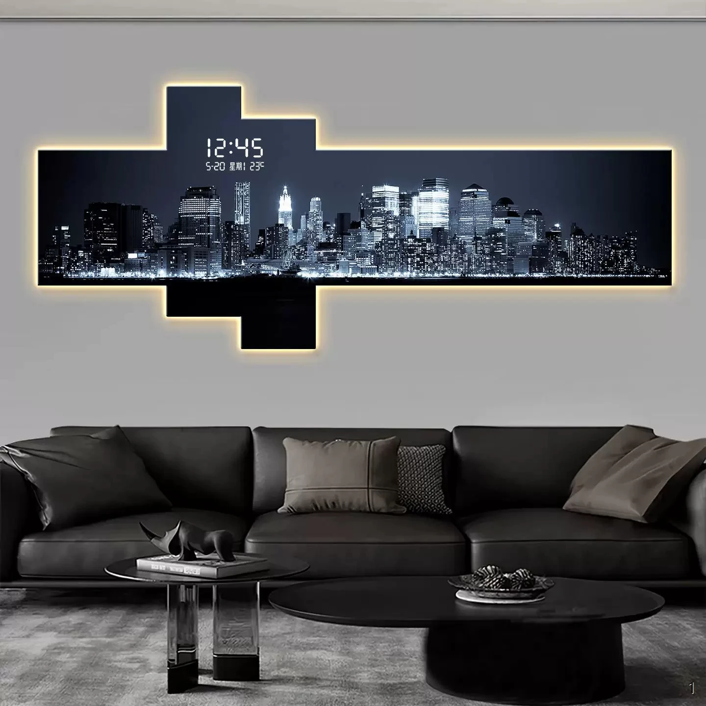 Modern minimalist urban night scene decoration painting, living room sofa background wall hanging painting, digital display LED