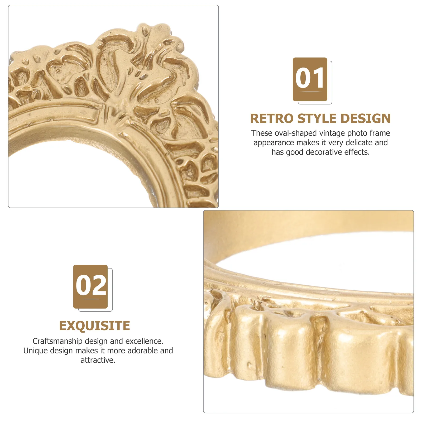 

10pcs Golden Photo Frame Vintage Mini Resin Picture Frames Oval Shape DIY Materials Sturdy Retro Decor Accessories Home