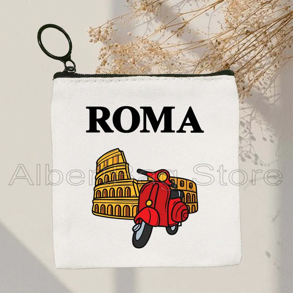 Love The Colosseum Italy Moped Bike Florence Rome Milan Italian Roman Italia Gifts Canvas Coin Purse Key Case Bag Wallet Pouch