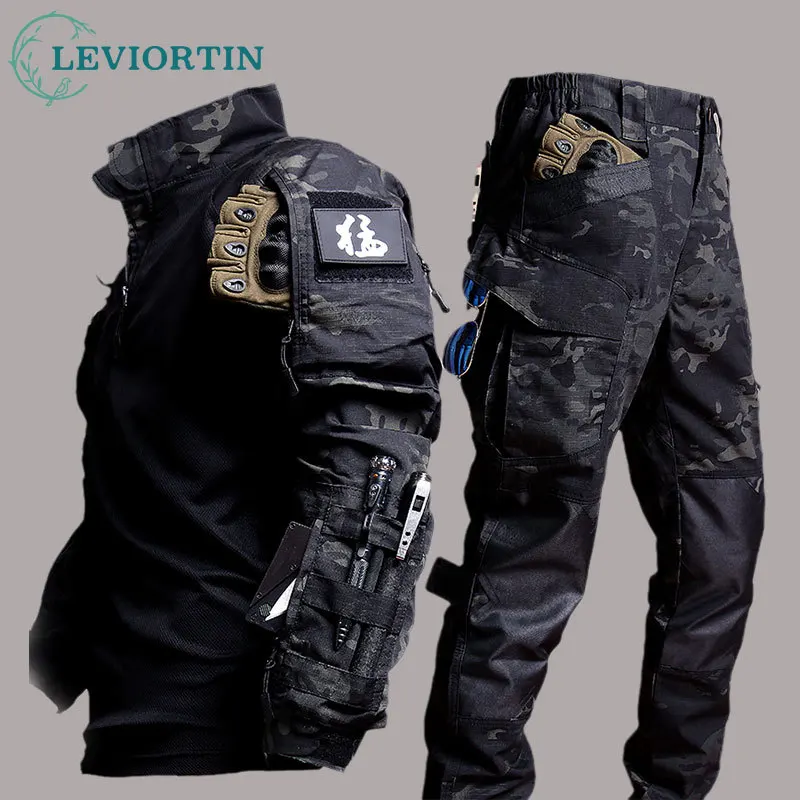 Men's Safari Style Workwear Suit Outdoor Long Sleeve Shirt & Trousers