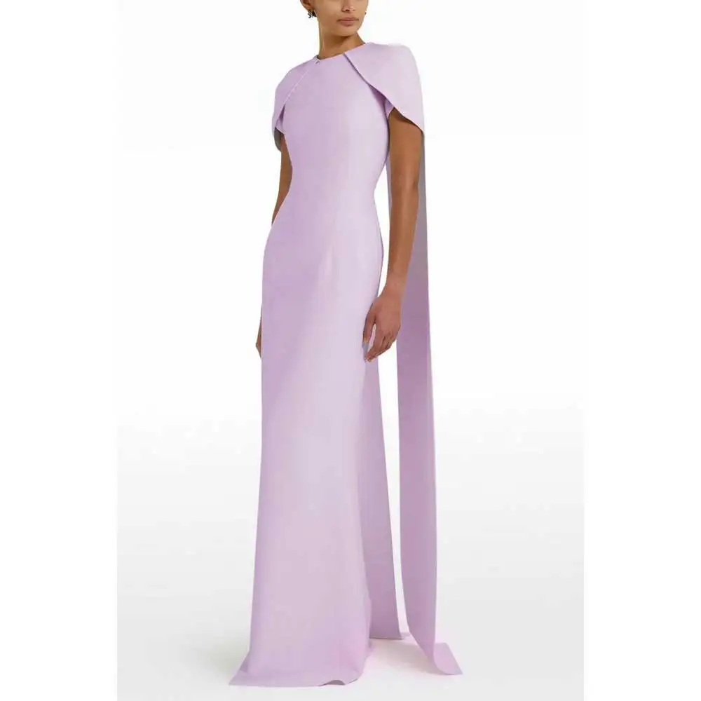 YUMDAI Light Purple Elegant Long Cape Evening Dress 2024 Saudi Arabia Women\'s Formal Ball Dress Special Occasion Crepe Dress