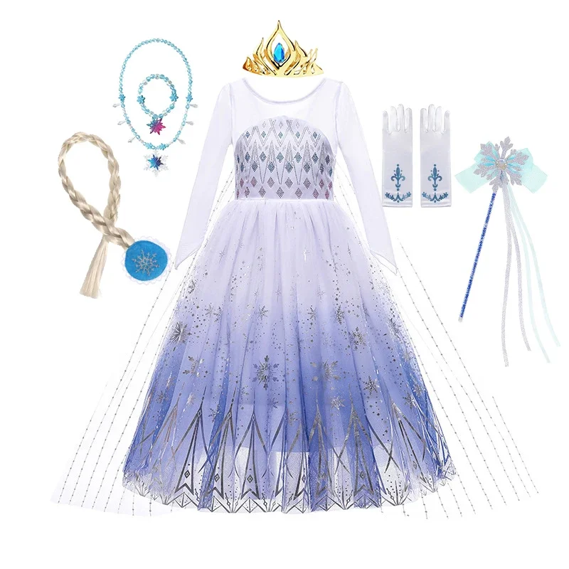 Gaun Putri Ratu Salju Disney Frozen Elsa Kostum Anak Perempuan Gaun Pesta Ulang Tahun Anak Karnaval Permainan Peran Anak-anak Halloween