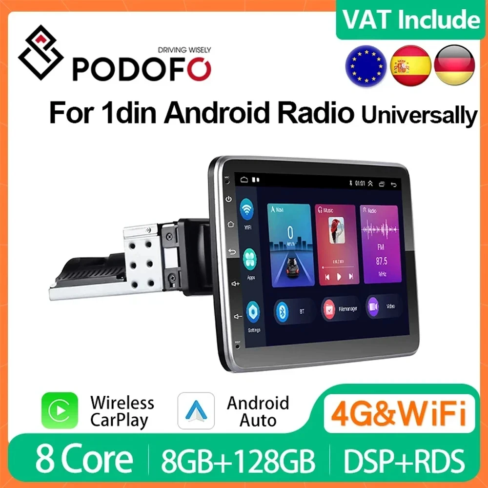 Podofo 1din CarPlay Android Car Radio For Tesla Style Vertical Screen 10