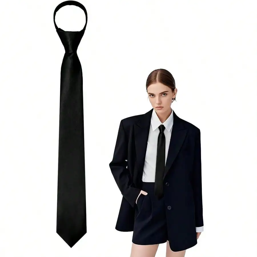 

Черные галстуки для женщин, готовые галстуки-бабочки для женщин и девушек, регулируемые женские галстуки на молнии для офиса, школы, вечеринок