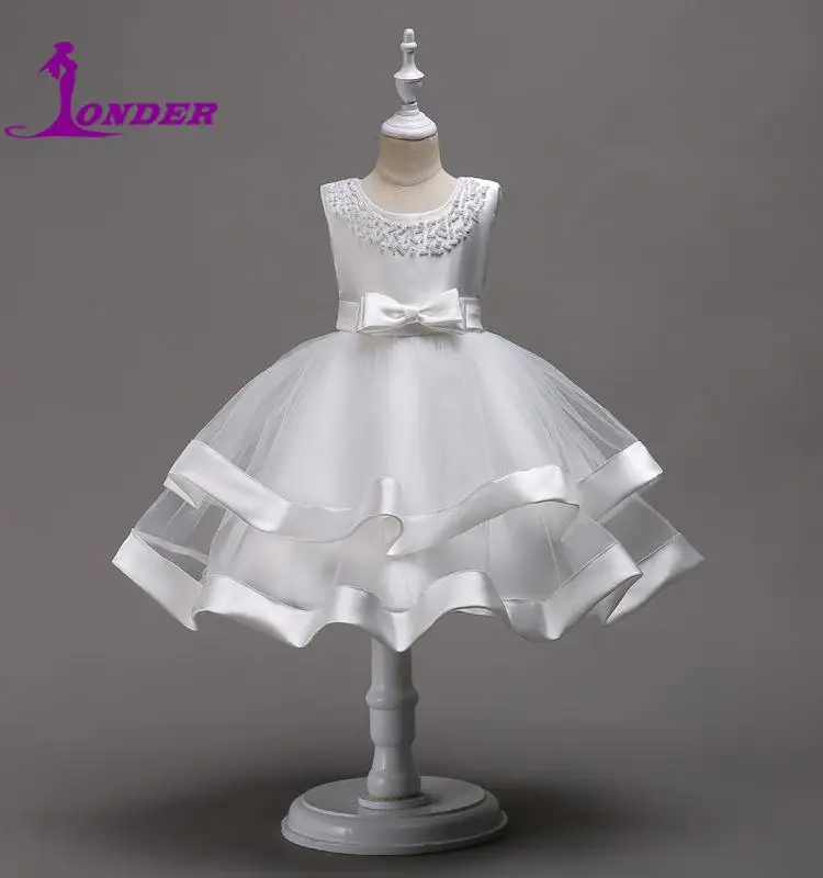 Precioso vestido de espectáculo para niños Sonder, vestidos de niña de flores sin mangas con listones escalonados, vestido de baile clásico de encaje para boda para niñas