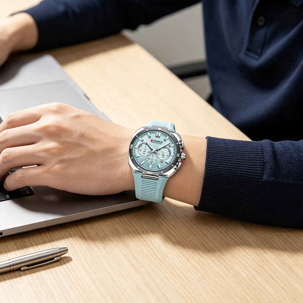 Men's CURREN Chronograph Watch, Light Blue Silicone Strap