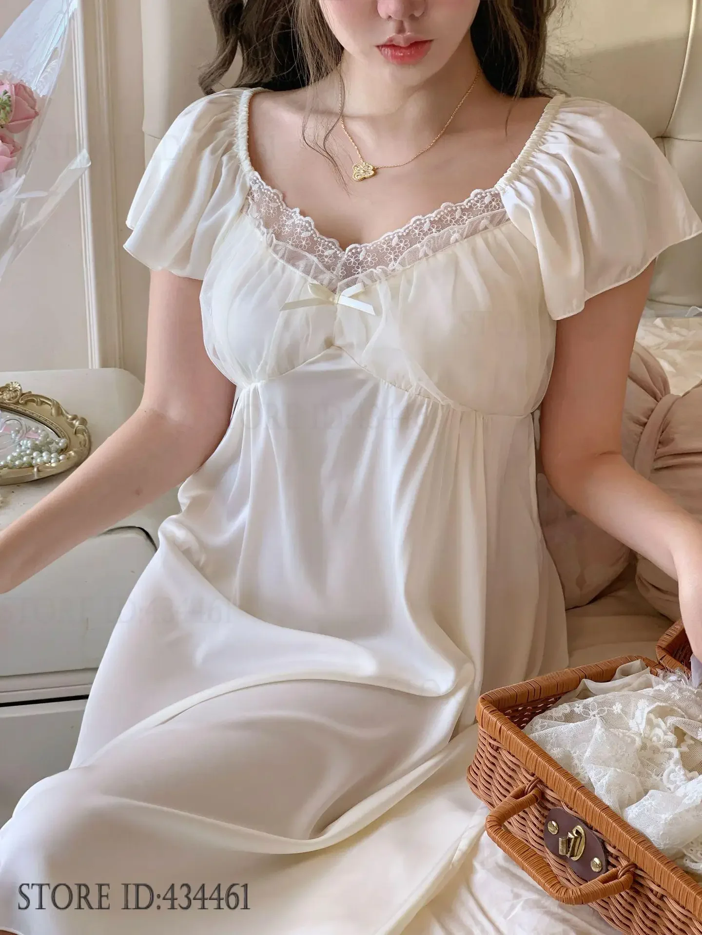 

Женская ночная рубашка, домашний халат, одежда для дома, шелковистая атласная одежда для сна, ночная рубашка, милая французская сексуальная лоскутная кружевная ночная рубашка