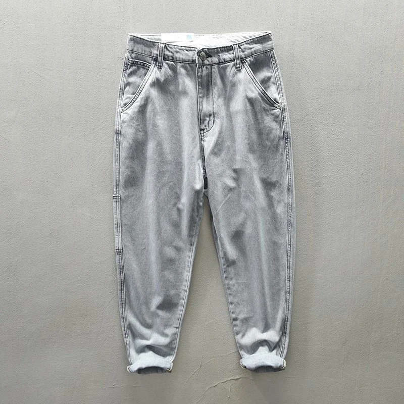 Fashion Denim Pants Men Cotton Japan Korean Style Gray Blue Black Jeans Casual Loose Trousers For Male 2024 Spring New