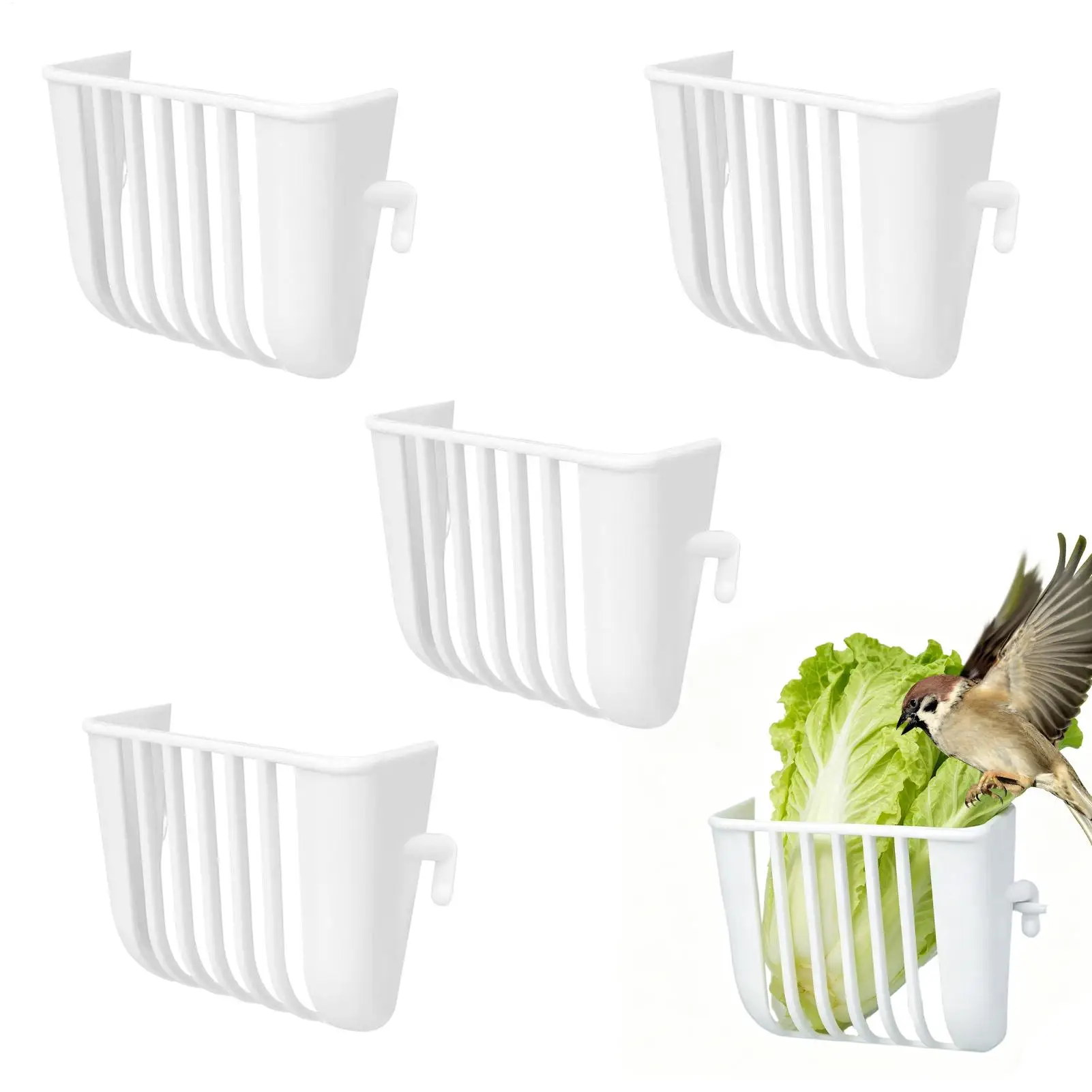 4er-Set Papageien-Gemüsefutterspender, hängende Futterschale, Futterbox, Kunststoff-Futterbehälter für Vogelkäfige, Vogelfutter- und Wasserspender, Käfigfutterspender