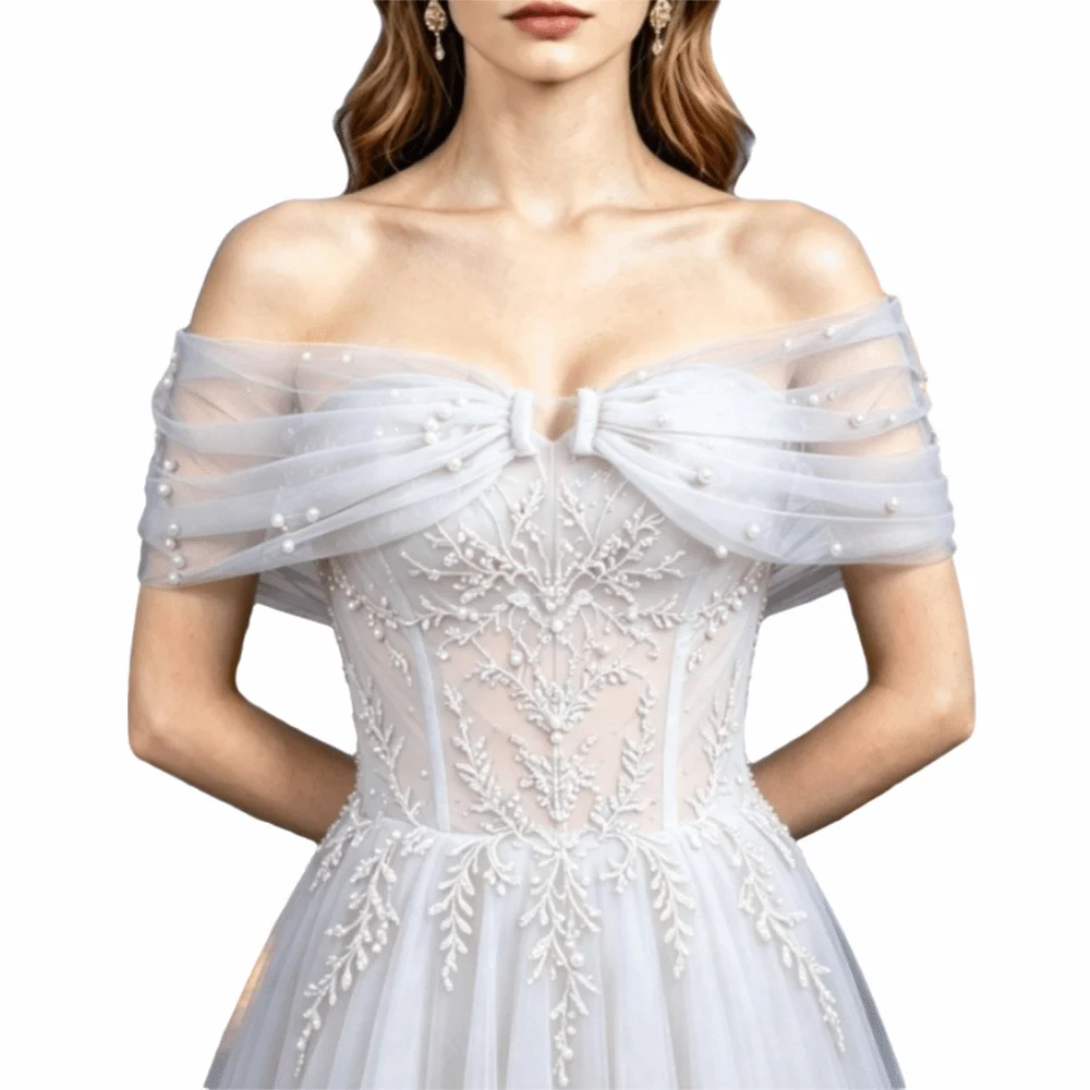With Pearls Bridal Sleeves Multiple Colors Wedding Dress Detachable Shoulder Straps Solid Color Off Shoulder Sleeves Wedding