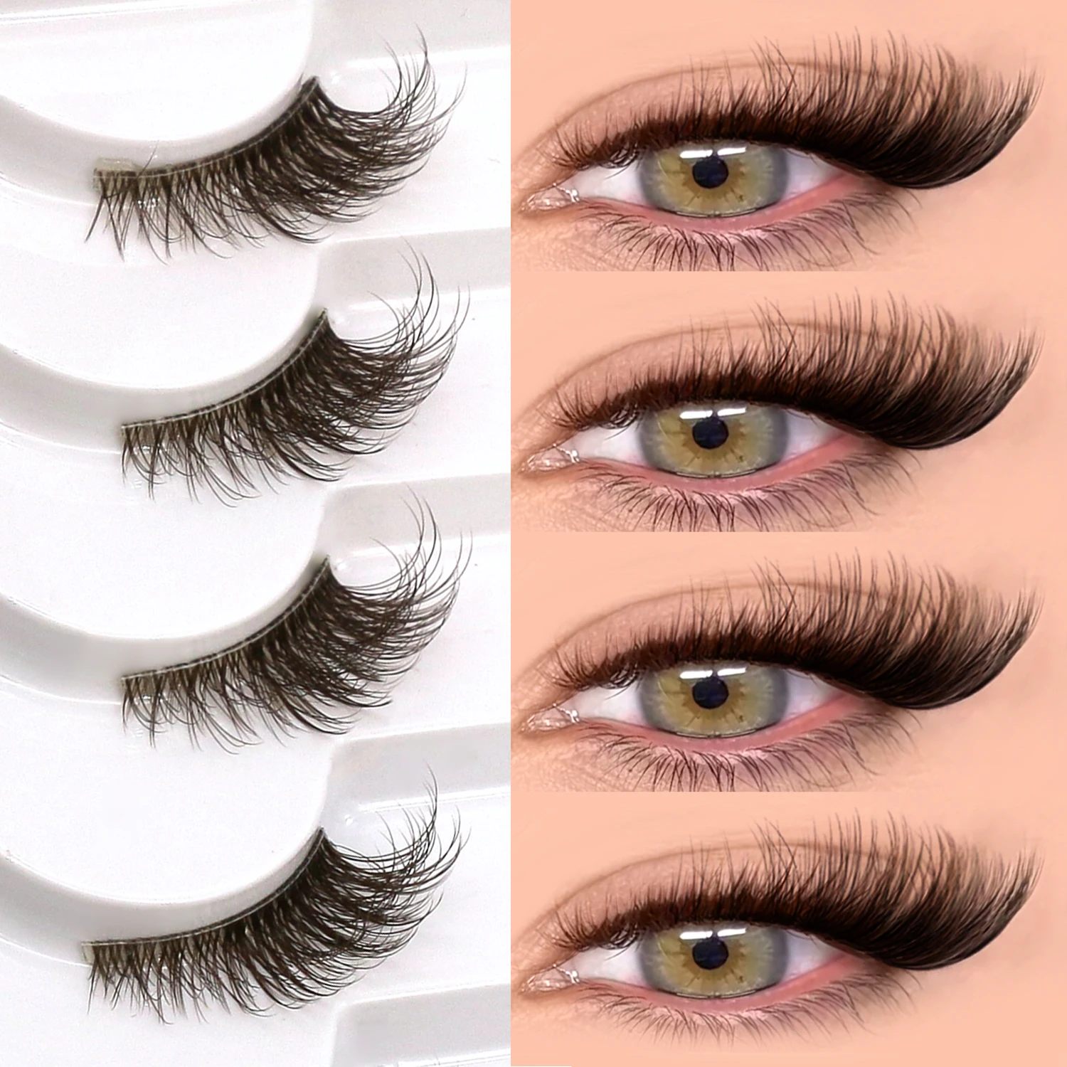 VELTRINAY براون نصف جلدة مظهر طبيعي أفخم الرموش الصناعية Wispy القط رموش واضح لاش الفرقة رموش طبيعية ماكياج #2