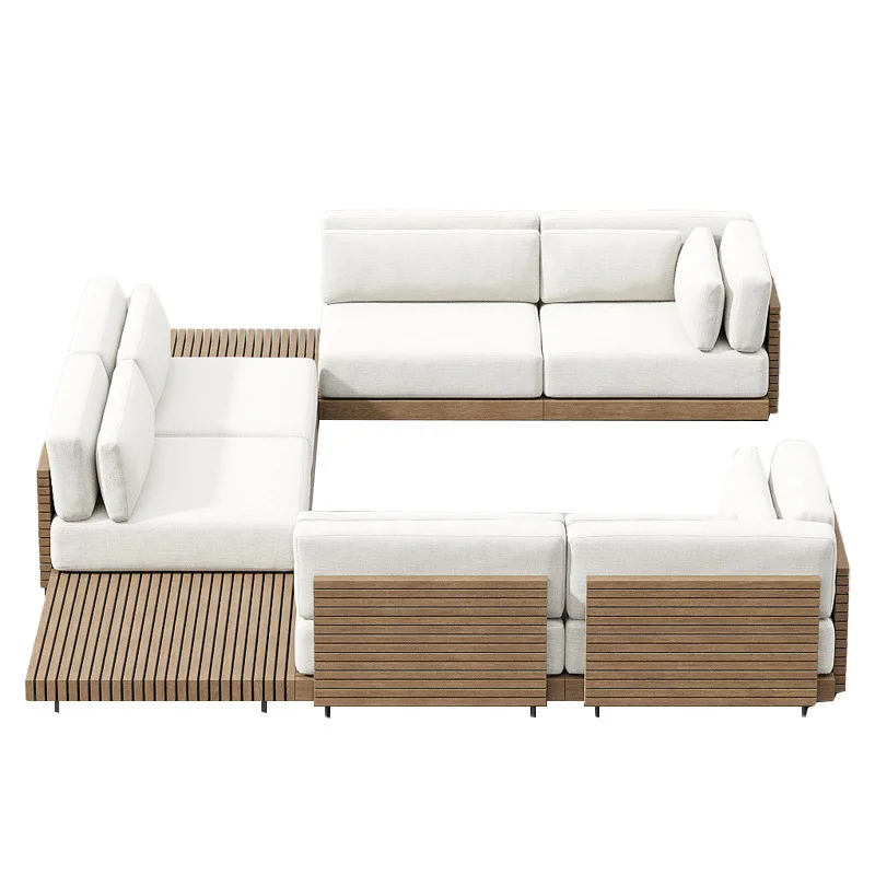 Outdoor teak sofa combination outdoor courtyard balcony solid wood outdoor sofa villa terrace leisure